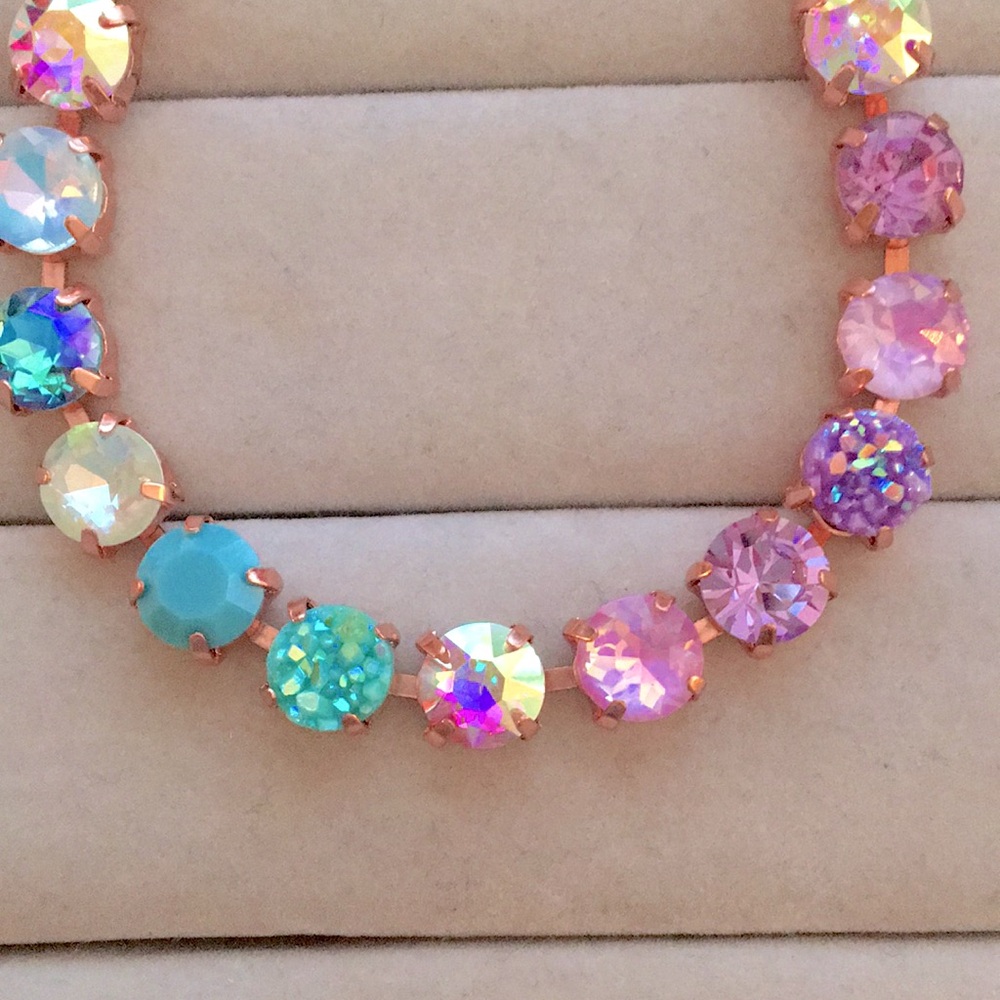 Iridescent Turquoise + Purple Opal Ombre Rose Gold Crystal Tennis Bracelet - Picture 6 of 10